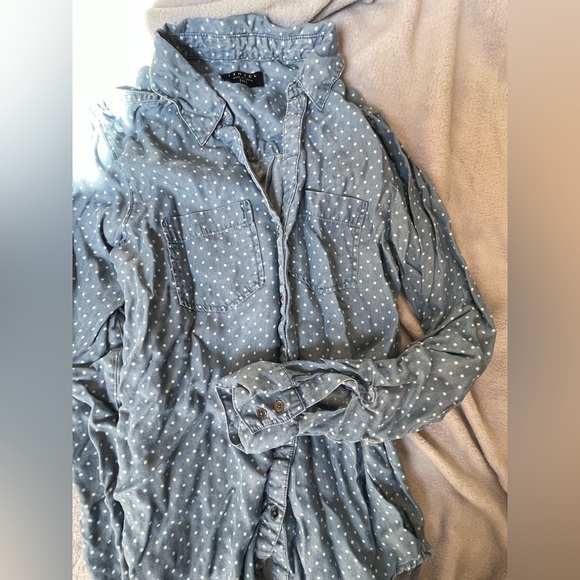 Tinsel Chambray Style Polka Dot Button Down Shirt - Picture 6 of 8